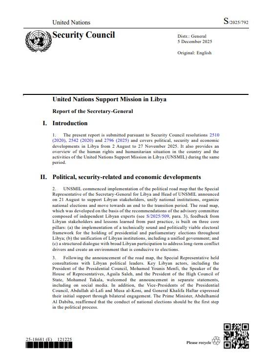 Screenshot of the first page of the Secretary-General report